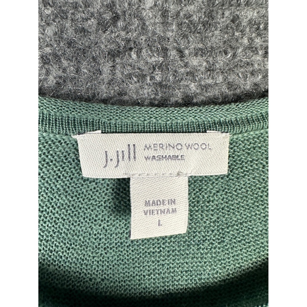 J. Jill Merino Wool Women L Green Tunic Sweater Minimalist Quiet Luxury Washable - Picture 3 of 8